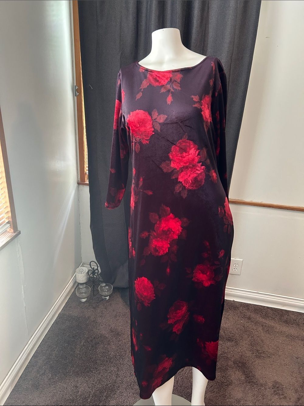 Talbots Kids Stretch Elegant Red Floral Midi Dress